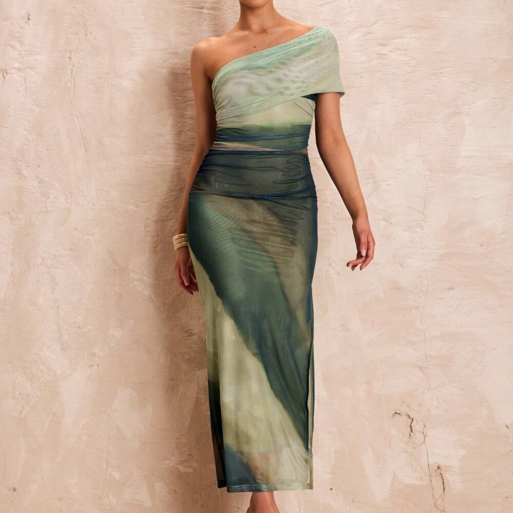 Green Casual Tie-Dye Women's Spaghetti Strap Dress